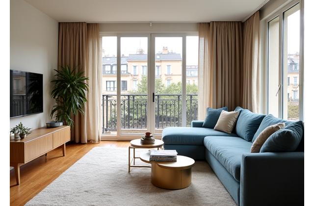 Appartement moderne salon lumineux pour location longue durée à Lyon
